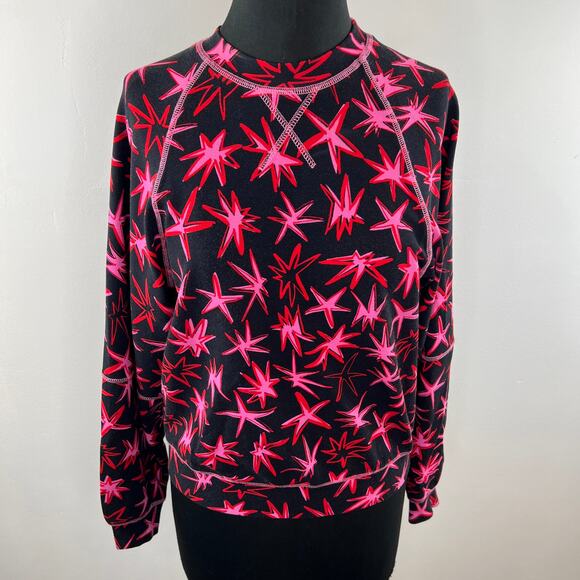 TANYA TAYLOR Emily Pullover in Pow Printed Ponte Black Red Stars Sweater Top S - Picture 2 of 7